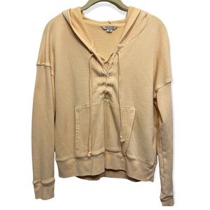 American Eagle Soft Yellow Lace Up Hooded Sweatshirt